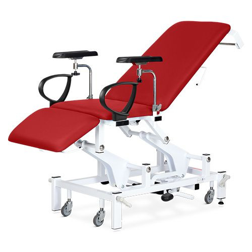 Phlebotomy Chair, Variable Height, Electric, Electric, Hand Switch, Flame Red