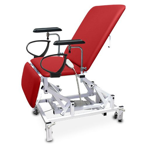 Phlebotomy Chair, Variable Height, Bariatric, Electric, Hand Switch, Flame Red