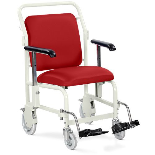 Portering Chair - Front Steer, Nesting, Hinged Footrests, Flame Red