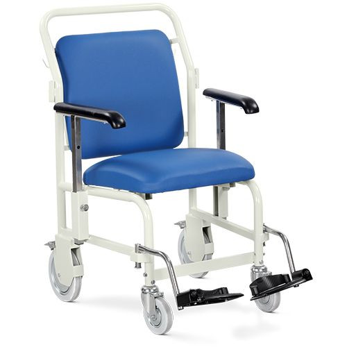 Portering Chair - Front Steer, Nesting, Hinged Footrests, Fitted with Coin / Card Lock