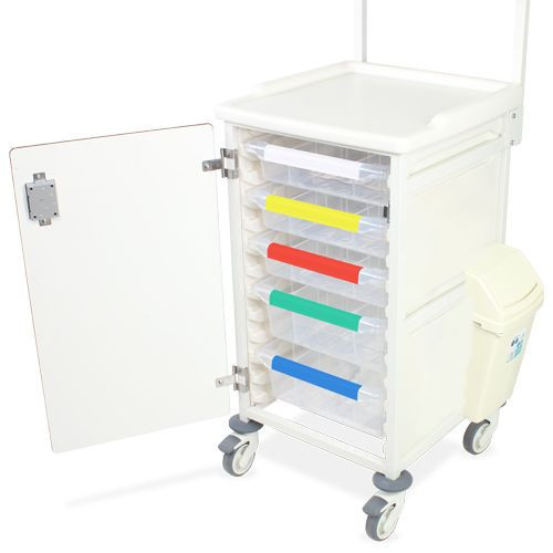 Caretray Trolley - Anaesthesia, 4 x 100mm, 1 x 150mm Trays, Electronic Push Button Lock