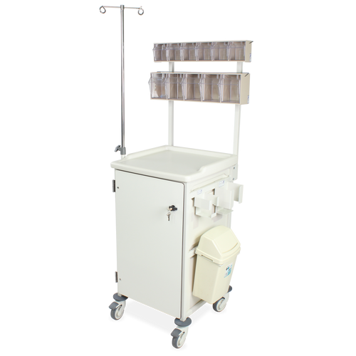 Caretray Trolley - Critical Care, 3 x 100mm, 2 x 150mm Trays, CAM Lock with Wing Handle