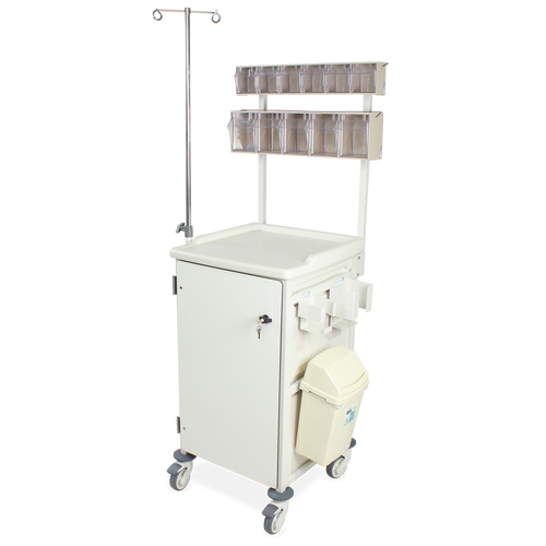 Caretray Trolley - Critical Care, 4 x 100mm, 1 x 150mm Trays, CAM Lock with Wing Handle