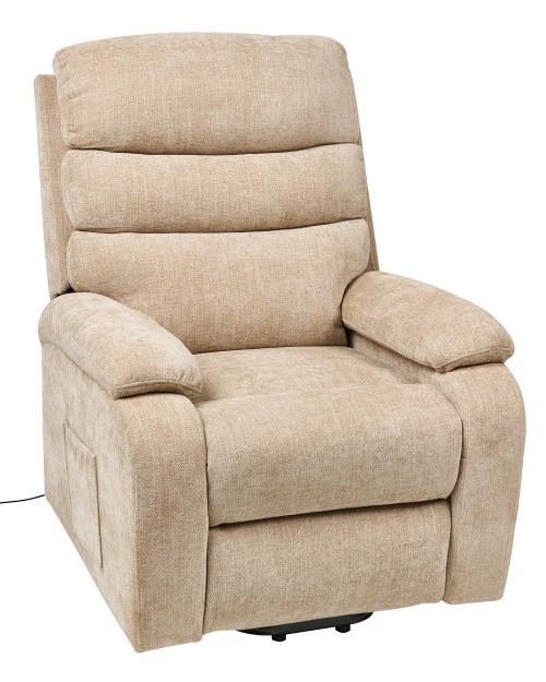 Rise & Reclining Armchair, Electric, Vinyl Schwarz & VP Fabric Beige