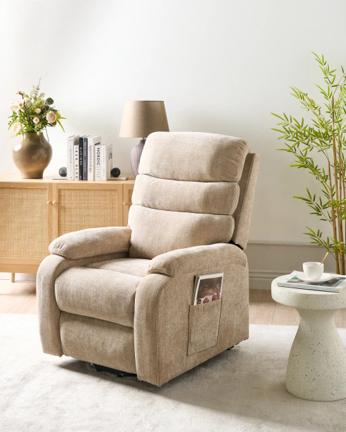 Reclining Armchair, Electric, Vinyl Leinen & VP Fabric Beige