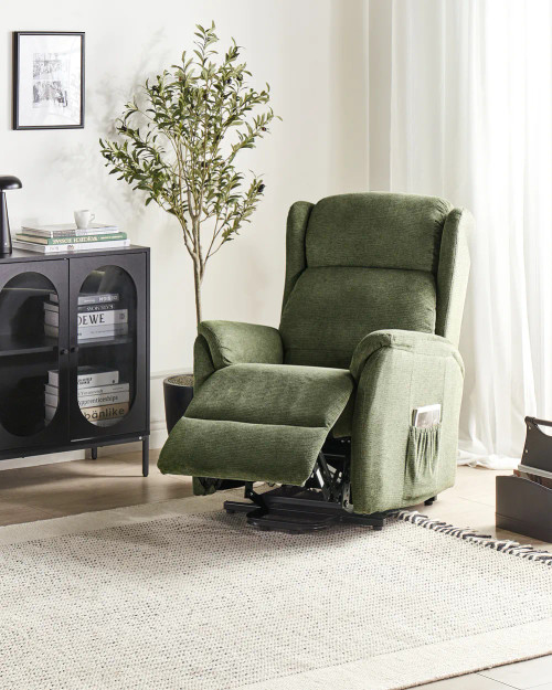 Reclining Armchair, Electric, Vinyl Lichtgrau & VP Fabric Green