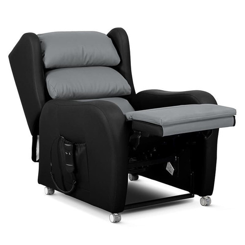Rise & Reclining Armchair, Waterfall Back, Electric, Vinyl Leinen & VP Fabric Black