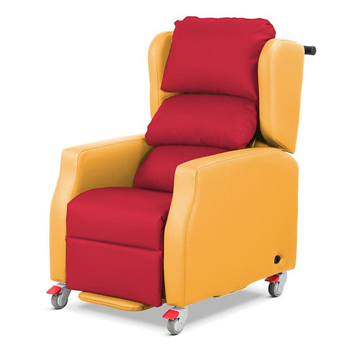 Reclining Porters Armchair, Waterfall Back, Handset Operated, Vinyl Melone & VP Fabric Black