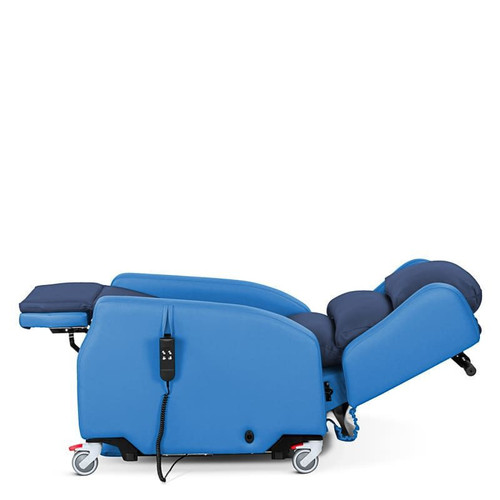 Rise & Recline Porters Armchair, Waterfall Back, Handset Operated, Vinyl Lichtgrau & VP Fabric Black