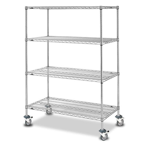 Chrome Racking - Olympic®,  Mobile Unit - 1730mm High, 4 x Shelves - Shelf Size 1219 x 610mm