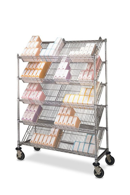 Trolley - Suture Storage, Chrome, 5 x Angled Shelves, 610mm