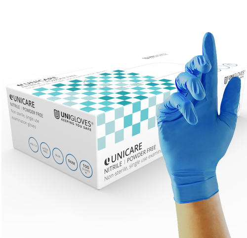 Unicare Blue Nitrile Examination Gloves Medium - Box of 100