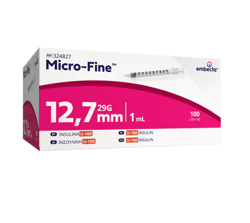 Micro–Fine™+ Insulin Syringes 1 ml (29 G x 12.7 mm) (Pack of 100)