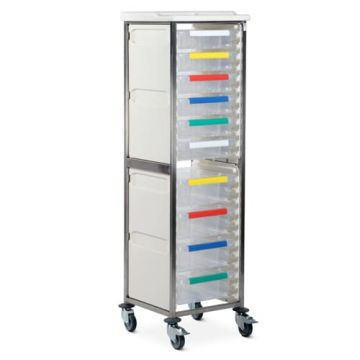 CARETRAY RACK - STAINLESS STEEL - MOBILE - SINGLE COLUMN - 1800MM HIGH - 3 X 100MM & 6 X 150MM TRAYS