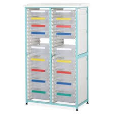 CARETRAY RACK - MILD STEEL - STATIC - DOUBLE COLUMN - 1670MM HIGH - 8 X 100MM & 10 X 150MM TRAYS