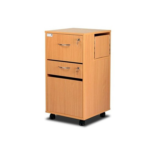 BEDSIDE CABINET - BEECH - LOCKING FLAP - PERSONAL DRAWER - LOWER DRAWER - ADJUSTABLE SHELF - CAM LOCK