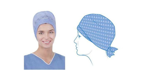 Cluster Keyback Wide-Forehead Surgical Cap with Ties Blue