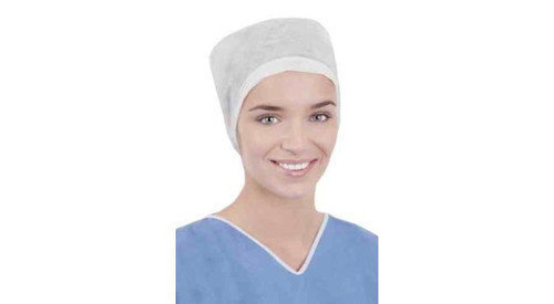 Spunlace Viscose Wide-Forehead Surgical Cap with Elastic Back White