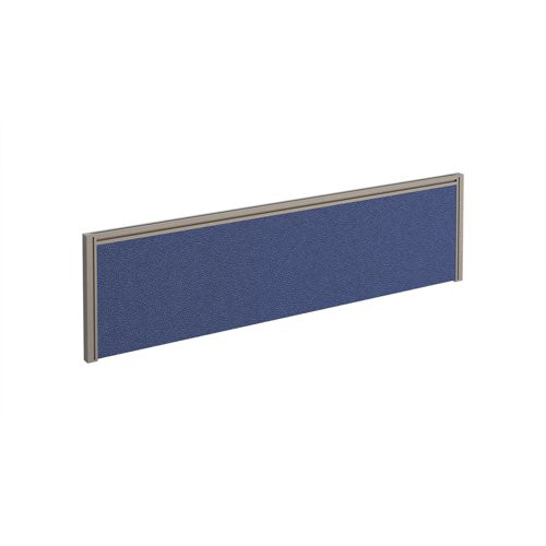 Straight fabric desktop screen 1400mm x 380mm - blue fabric with silver aluminium frame