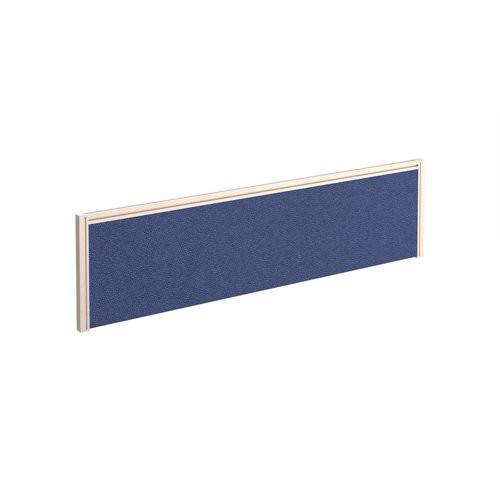 Straight fabric desktop screen 1400mm x 380mm - blue fabric with white aluminium frame
