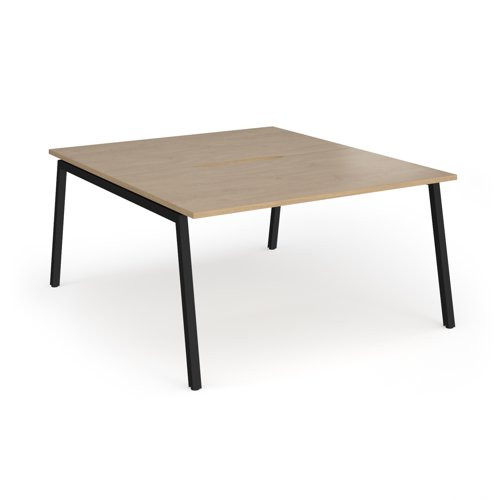Connex Angled 1400 x 1600 x 725mm Back to Back Desk (2 x 1400mm) - Black Frame / Kendal Oak Top