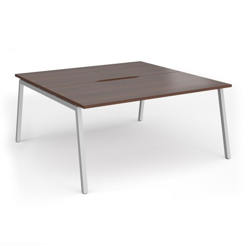 Connex Angled 1600 x 1600 x 725mm Back to Back Desk ( 2 x 1600mm ) - Silver Frame / Walnut Top