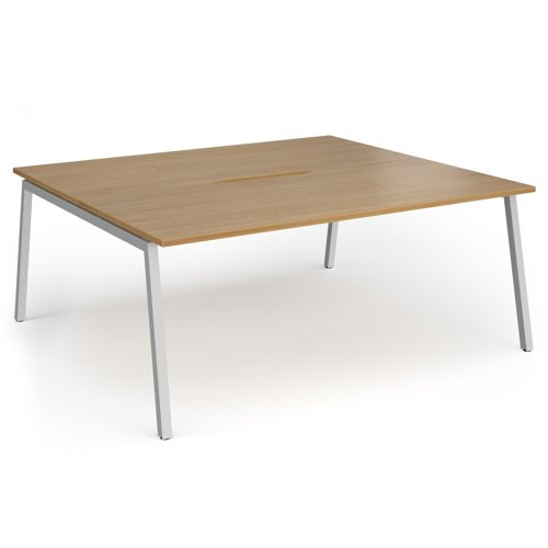 Connex Angled 1800 x 1600 x 725mm Back to Back Desk (2 x 1800mm) - Silver Frame / Oak Top