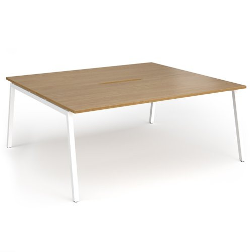 Connex Angled 1800 x 1600 x 725mm Back to Back Desk (2 x 1800mm) - White Frame / Oak Top