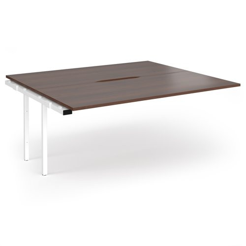 Connex Angled 1800 x 1600 x 725mm Back to Back Add On Bay - White Frame / Walnut Top