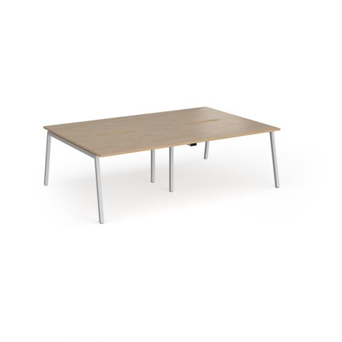 Connex Angled 2400 x 1600 x 725mm Back to Back Desk (4 x 1200mm) - Silver Frame / Kendal Oak Top