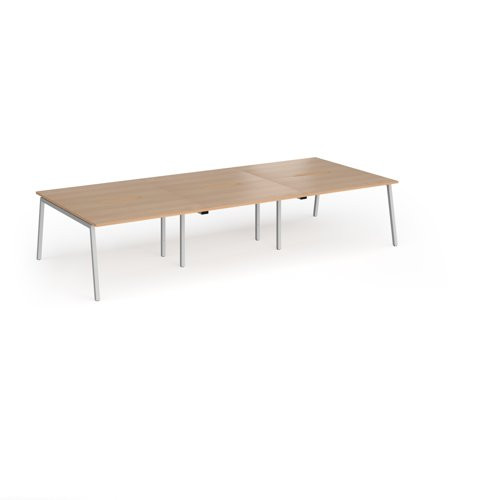 Connex Angled 3600 x 1600 x 725mm Back to Back Desk (6 x 1200mm) - Silver Frame / Beech Top