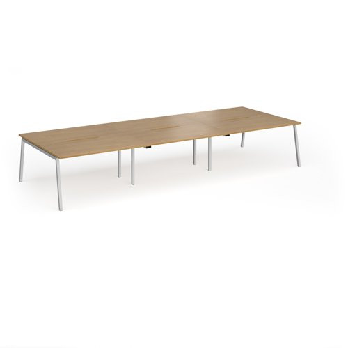 Connex Angled 4200 x 1600 x 725mm Back to Back Desk (6 x 1400mm) - Silver Frame / Oak Top