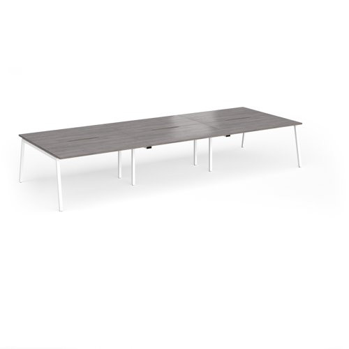 Connex Angled 4200 x 1600 x 725mm Back to Back Desk (6 x 1400mm) - White Frame / Grey Oak Top