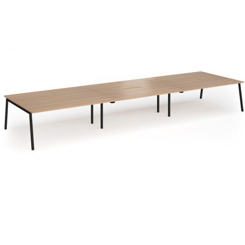 Connex Angled 5400 x 1600 x 725mm Back to Back Desk (6 x 1800mm) - Black Frame / Beech Top