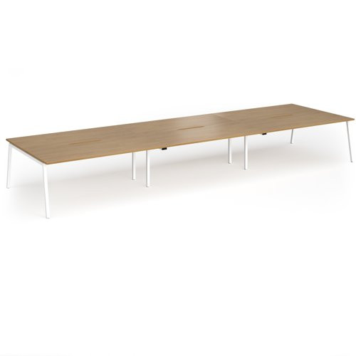 Connex Angled 5400 x 1600 x 725mm Back to Back Desk (6 x 1800mm) - White Frame / Oak Top