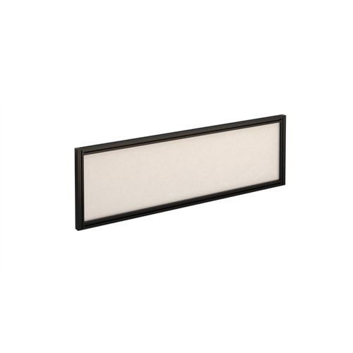 Straight glazed desktop screen 1200mm x 380mm - polar white with black aluminium frame