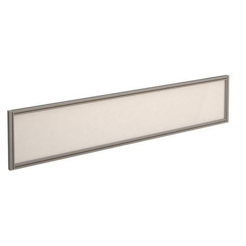 Straight glazed desktop screen 1800mm x 380mm - polar white with silver aluminium frame