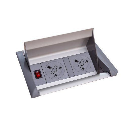 Aero flip top in-table power module 2 x UK sockets - grey/silver
