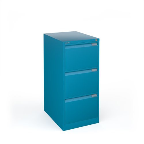 Bisley steel 3 drawer public sector contract filing cabinet 1016mm high - blue