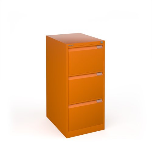 Bisley steel 3 drawer public sector contract filing cabinet 1016mm high - orange