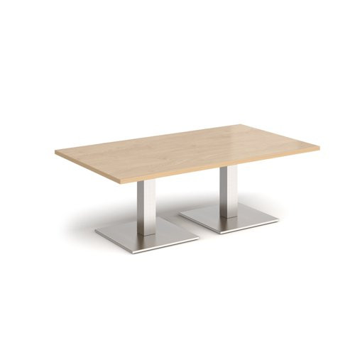 Brescia rectangular coffee table with flat square brushed steel bases 1400mm x 800mm - Kendal oak