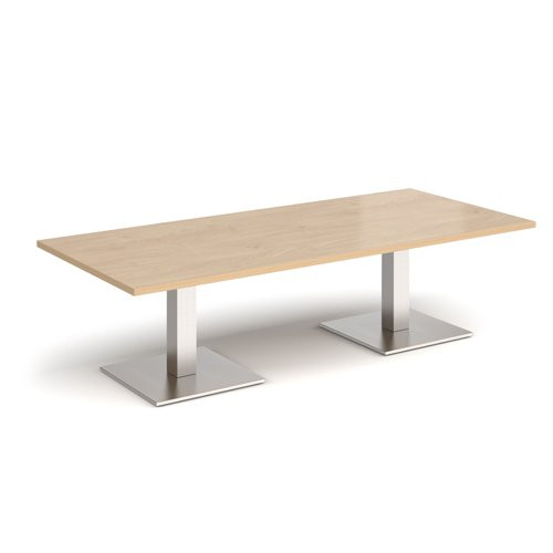 Brescia rectangular coffee table with flat square brushed steel bases 1800mm x 800mm - Kendal oak