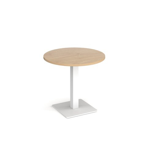 Brescia circular dining table with flat square white base 800mm - Kendal oak