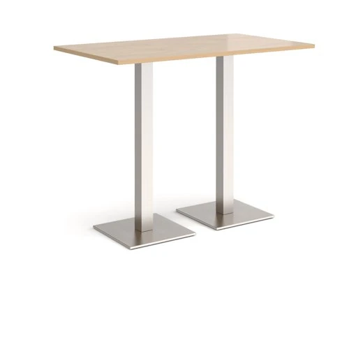 Brescia rectangular poseur table with flat square brushed steel bases 1400mm x 800mm - Kendal oak