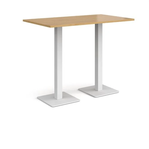 Brescia rectangular poseur table with flat square white bases 1400mm x 800mm - oak