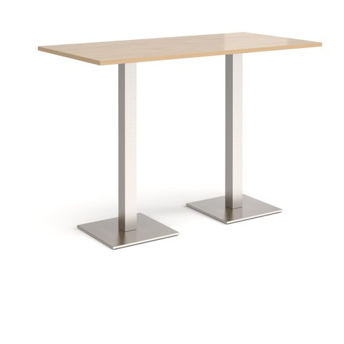 Brescia rectangular poseur table with flat square brushed steel bases 1600mm x 800mm - Kendal oak