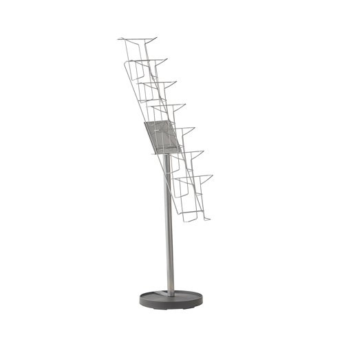Cass floor standing steel & wire display unit 7x A4 compartments - Silver