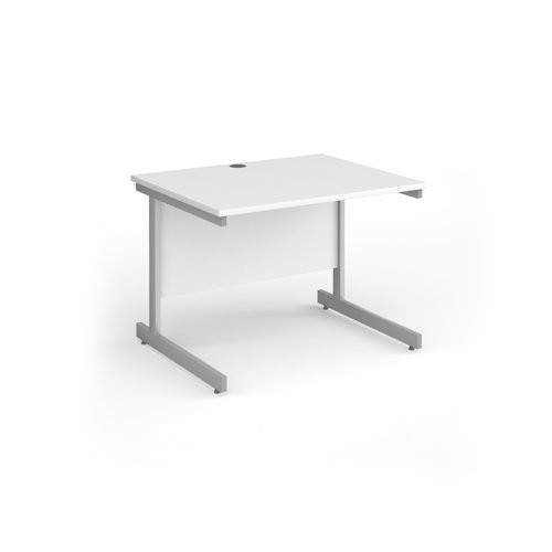 Contract 25 straight desk with silver cantilever leg 1000mm x 800mm - white top