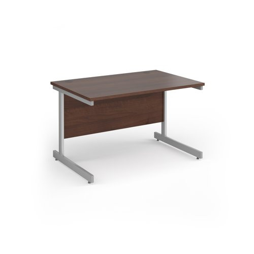Contract 25 straight desk with silver cantilever leg 1200mm x 800mm - walnut top