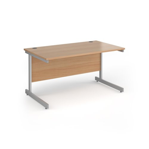 Contract 25 straight desk with silver cantilever leg 1400mm x 800mm - beech top